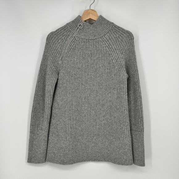 Banana Republic Chunky Turtleneck Zip Merino Wool Alpaca Women Small Gray Mock - Picture 1 of 10
